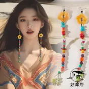 台灣出貨🔥耳飾系🌸韓系小眾不撞款 顯白顯氣質 遠方情超長波西米亞花朵流蘇耳墜洋氣民族風彩色串珠耳環女E2258HLJ