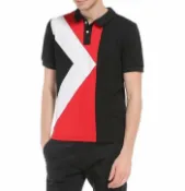 FINDSENSE服飾 FINDSENSE MD 時尚 男 歐美 拼色 幾何拼接 翻領 POLO衫 大碼 休閒 打底短T 短袖T恤 特色短T