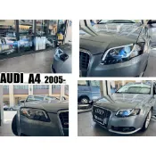 小亞車燈-全新 AUDI A4 05 06 07 08年 B7 黑框 光條 DRL 類R8 燈眉 魚眼 大燈