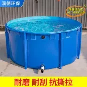 【台灣現貨】圓形帆布魚池水稻催桶摺疊支架魚缸加厚家用塑料水池錦鯉暫養池