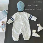 ⭐台灣發貨⭐-包屁衣  新生兒秋季衣服男寶寶棒球領長袖連體衣嬰兒秋裝長袖哈衣外出