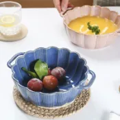 泡麵碗 日式雙耳碗陶瓷大湯碗宿舍用泡面碗家用焗飯碗螺螄粉碗手柄湯盆【摩可美家】