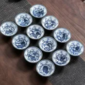 協貿國際日用品生活3館 豹霖青花生肖瓷茶杯陶瓷大號單杯主人杯茶盞套裝茶碗品茗斗笠杯