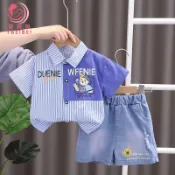 男童套裝 兒童套裝 男童套裝夏季 男童夏季套裝寶寶夏裝1一2-3-5歲男孩夏天衣服兒童襯衫短袖兩件套
