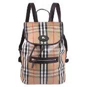 【BURBERRY 巴寶莉】英系經典塗層格紋拼接翻蓋束口旅用包斜背包(卡其)
