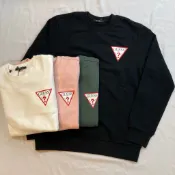 GUESS 胸前 倒三角 LOGO 大學T 情侶款 衛衣 大學TEE 毛巾布 黑 白 粉 男女可穿 韓國公司貨