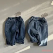 ⭐⭐ins韓版純色牛仔長褲男女寶寶皮筋鬆緊褲頭百搭休閒春秋款牛仔褲