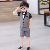 【好物優選】男童禮服兒童西裝三件套馬甲套裝英倫夏季婚禮服花童主持人小西服