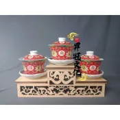 敬茶組 茶組 敬神茶組 悶杯 茶杯 敬杯 敬水杯 山型座 萬壽無疆敬茶杯 拜拜 神明 古早式 悶茶杯 敬茶座