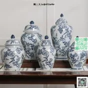 【店長推薦～免運】帛畫青花瓷冰裂釉紋花瓶結婚陶瓷罐景德鎮喜字陶瓷花瓶陶瓷罐陶瓷