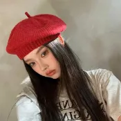 Anna S ANNAS 韓國多色針織貝蕾帽 毛線帽 毛帽 畫家帽 貝蕾帽 垂墜 聖誕節 跨年新年 紅色 多色 百搭
