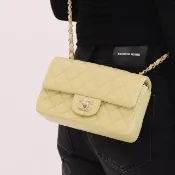 【CHANEL 香奈兒】Mini coco 經典雙C菱格紋小羊皮三用翻蓋鍊包斜背包(淺綠 20cm)