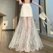 YIFENZI 洋裝✨ S- 3XL實拍法式溫柔風蕾絲拼接半身裙女夏季長款高腰顯瘦氣質包臀魚尾裙 合適休闲或旅游包臀裙
