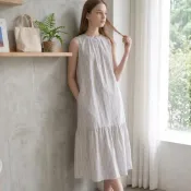 (店+)【TATA】豎條紋魚尾裙擺無袖長洋裝(F)