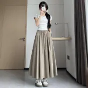 米蘭精品 【巴黎精品】現貨+預購 女半身裙A字裙網紗裙長裙百褶裙子大碼洋裝休閒大尺碼女裝-高腰純色大擺6色a1gm16