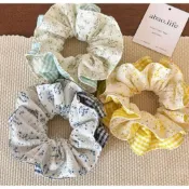 Hella.lleen 韓系 夏日渡假風 雙層拼布 小碎花 格紋圖案 花朵髮束 大髮圈 髮帶 大腸圈 清新配色 公主髮飾