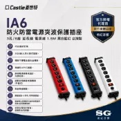 Castle 蓋世特 防火防雷電源突波保護插座 IA6 3孔/6座 延長線 電源線 1.8M 藍白紅黑四色 台灣製含發票