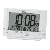 大高雄鐘錶城 seiko SK037 精工鐘 (QHL095W) 溫溼度顯示貪睡電子雙鬧鈴桌鐘 8*13cm｜樂天領券現折★全館特惠中★指定刷卡回饋10%