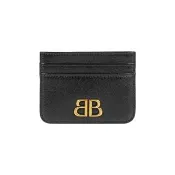 【Balenciaga 巴黎世家】Monaco BB 金釦小羊皮4卡卡片夾/名片夾(黑色)