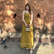 韓版夏天新款旅行度假素色性感吊帶長裙女裝顯瘦V領無袖露背蕾絲拼接中長款A字洋裝