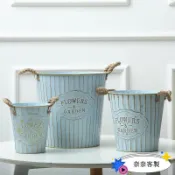 奈奈訂製 北歐 復古藍鐵皮桶 大號寬口徑 花店鮮花桶 乾花花器 懷舊大鐵桶 鐵花盆 居家收納桶 陽臺花器 居家裝飾花盆ｎ