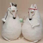 手工diy diy禮物 情侶禮物 俄羅斯眯眼狐狸手作玩偶手腳可動羊毛氈鬼迷日眼狐狸玩偶diy娃娃 狐貍 娃娃 情侶娃娃