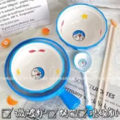 哆啦a夢陶瓷碗卡通藍胖子餐具可愛泡麵家用手柄碗盤套裝高顏值