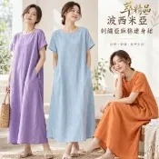 【巴黎精品】現貨限搶 連身裙亞麻棉麻無袖洋裝女長裙大尺碼女裝(刺繡波希米亞風渡假背心女裙子t1t2a1 D)