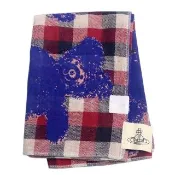 【Vivienne Westwood】可愛熊熊彩色格紋底圖純棉手帕擦手巾(大款)-藍