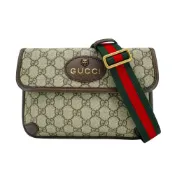 Gucci 展示品 Supreme 帆布虎頭腰包/斜背包(493930-烏木)