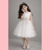 (店+)love, charlotte 重工婚紗銀絲線繡花蓬蓬白紗無袖小禮服-白色禮服 兒童禮服 畢業 花童 小禮服