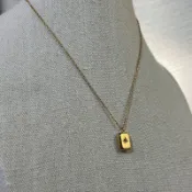 鈦鋼金色水滴方形項鍊男女款時尚復古嘻哈項鍊