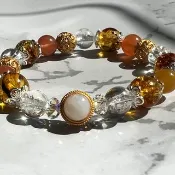 琥珀紅黃兔毛喜瑪拉雅水晶歐泊設計款手鏈