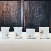自慢監製 不言美器 玉瓷 釉中彩 蝴蝶 執香杯 鈴香杯 聞香杯