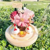 幸福起家 高顏值 帶路雞花籃永生玫瑰玻璃花盅 客製專屬雷射雕刻
