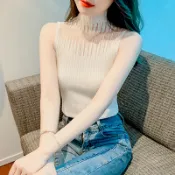 胖胖美依 高領背心 無袖上衣 打底內搭背心 性感鏤空無袖顯瘦時尚打底上衣冰爽絲BC1030 .41831