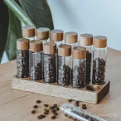 【限時優惠💥】咖啡豆分裝瓶試管密封瓶木蓋玻璃密封儲物罐收納擺件展示架聞香瓶 EVM7rt