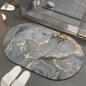 全球選品1館 生活百貨 橢圓形浴室地墊吸水軟橡膠底防滑浴室地毯廁所衛生間吸水地墊