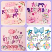 🌸可娜的夢想角落🌸[現貨當天寄]挑戰最低價 【雲朵獨角獸套餐組】 生日派對佈置 派對氣球 寶寶周歲慶祝 鋁箔氣球