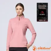 【荒野 WildLand】女 保暖防潑除臭半門襟 長袖排汗衣 POLARTEC 刷毛衣 中層衣 登山衣 P2617