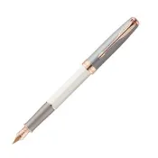 【PARKER】派克商籟白桿格紋玫瑰金夾鋼筆 18K(原廠正貨)