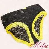 【Kilei】女生內褲 低腰 三角褲 蕾絲內褲 內著 撞色蕾絲蝶結低腰三角內褲XA2482(時尚黑黃)大尺碼