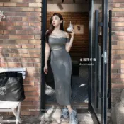 【氣質軟辣】DOMISS自訂-一字領上衣+開衩長裙洋裝 套裝-3色(現貨)