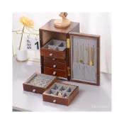 (店+)帶鎖 高檔實木首飾盒 大容量 項鏈 戒指 耳釘 手鐲 飾品 髮飾 收納盒可掛 多層收納盒 小物件收納盒