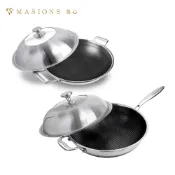 【MASIONS 美心】維多利亞316不鏽鋼複合黑晶鍋炒鍋 附鍋蓋-（32cm/34cm/36cm/42cm/47cm）