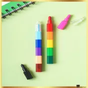 大創 DAISO KOREA Block Color Pencils 12 色趣味堆疊蠟筆適合兒童繪畫和創意