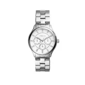 【FOSSIL】Modern Sophisticate 晶鑽雙時標三眼功能女錶 銀色不鏽鋼錶帶 36 MM BQW1560