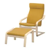 【IKEA 宜家家居】POÄNG 扶手椅附椅凳，實木貼皮, 樺木/kelinge 深黃色