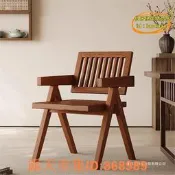 樂享購✨【家具好物】實木椅 餐桌椅 靠背實木椅 實木椅子家用餐椅簡約民宿藤編扶手凳子陽臺靠背椅昌迪加爾椅