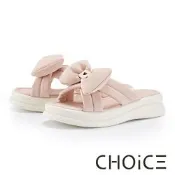 CHOiCE 超纖蝴蝶結厚底拖鞋 粉色